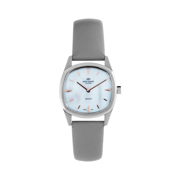 HEXAGON | Steel | white mother-of-pearl dial | Grey Leather – Knut
