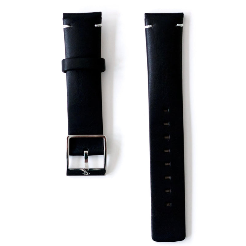 Black leather strap with steel buckle