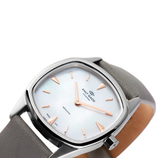 HEXAGON | Steel | white mother-of-pearl dial | Grey Leather