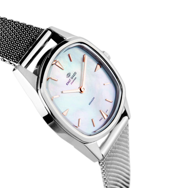 HEXAGON | Steel | white mother-of-pearl dial | Steel mesh