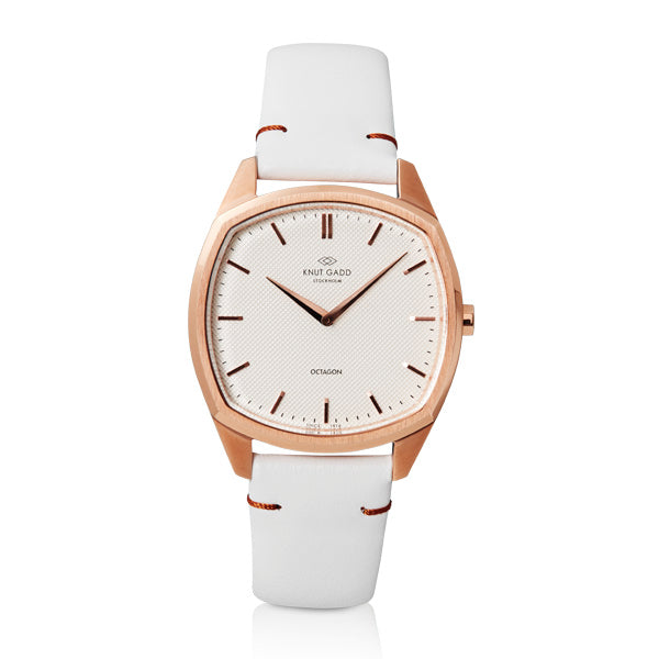 Octagon | Rose Gold | White White leather – Knut Gadd