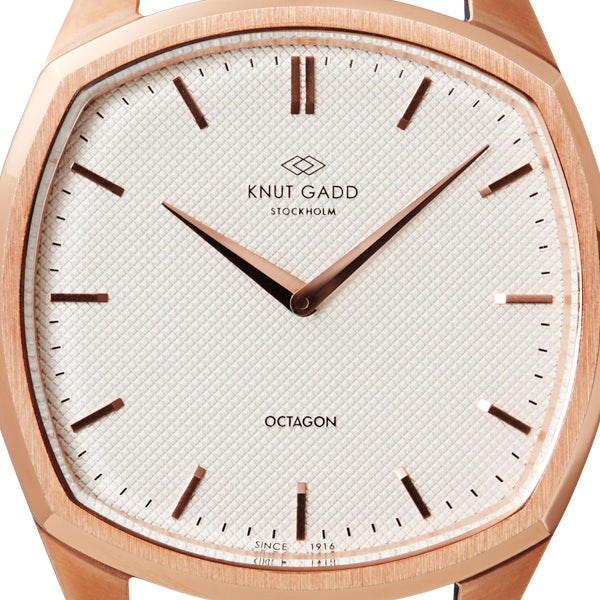 Octagon | Rose Gold |  White White leather